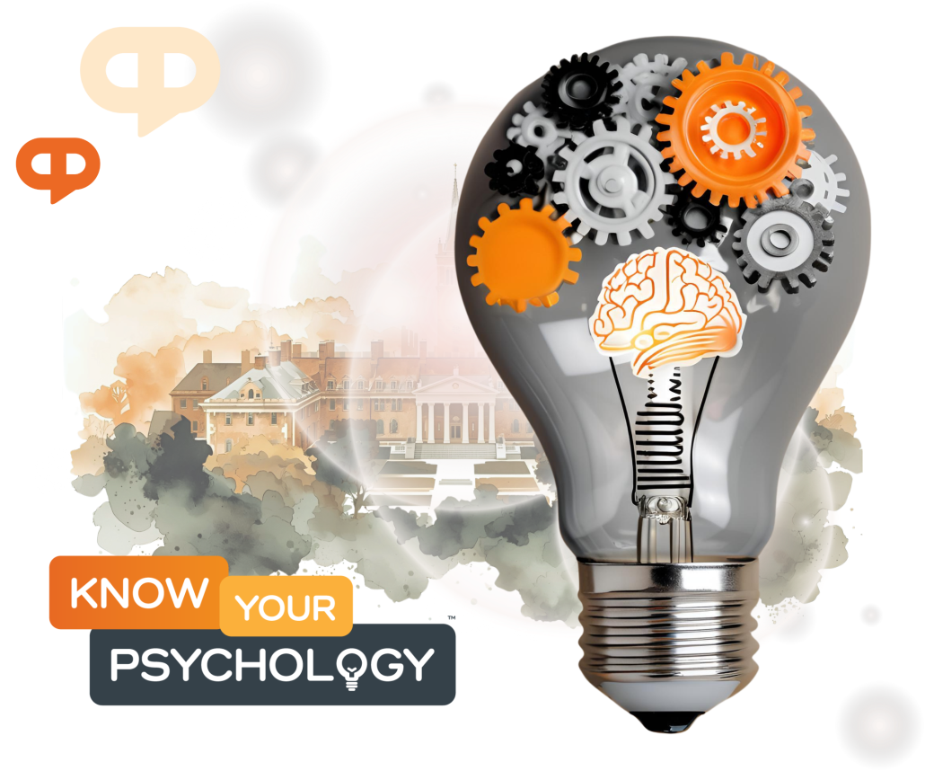 Banner artwork for Achology’s School for Personal Growth and Self-Improvement featuring a deer head inside a lightbulb with antlers, speech bubbles, and a soft watercolour campus background in Achology’s orange, grey, cream, and black palette.