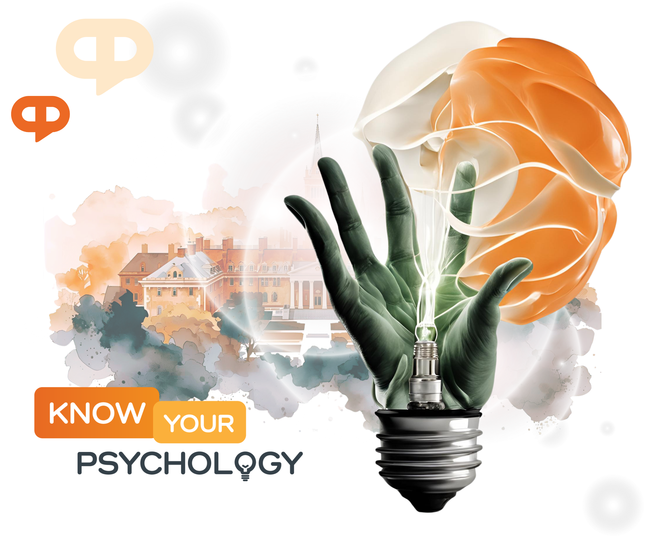 Banner image for Achology’s School of Neuro-Linguistic Programming (NLP) featuring a lightbulb with an orange brain and surrounding speech bubbles, representing language, attention, and meaning-making within communication, using the Achology colour palette.